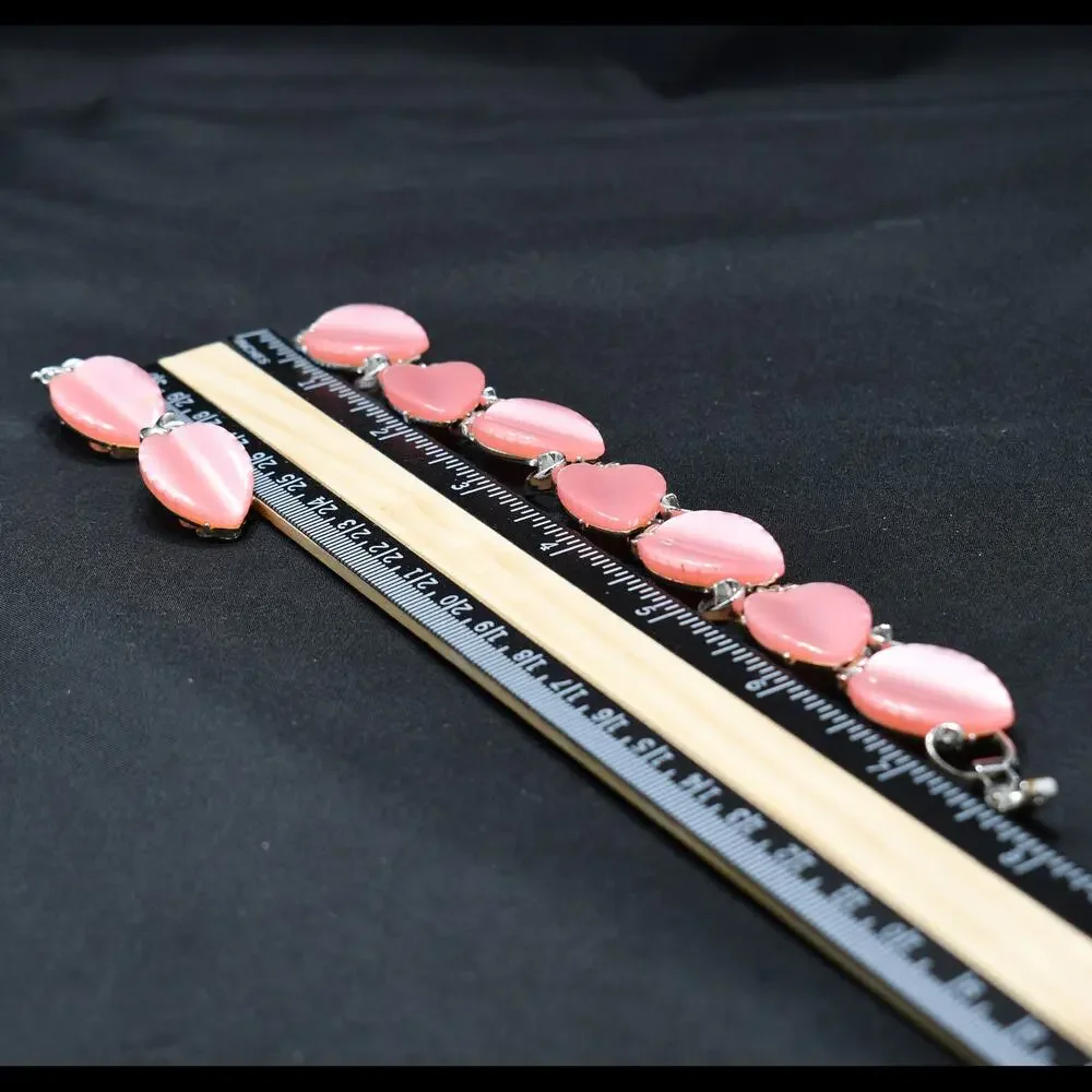 Lisner Pink Lucite Bracelet & Earrings Set Silver Tone 1950s Vintage Jewelry